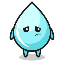 cartoon water drop with a sad expression