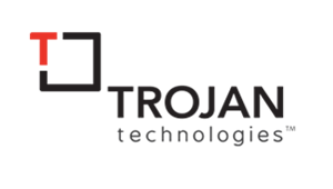 a logo with a T in the corner of a square and the text says trojan technologies