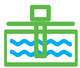 well water icon with green channel and blue waves