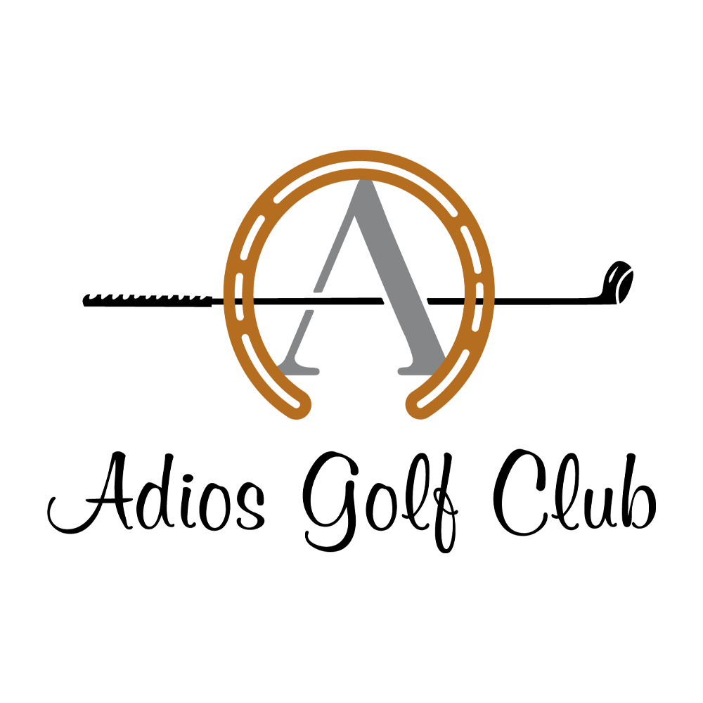 A logo for a golf club with a horseshoe and a golf club.