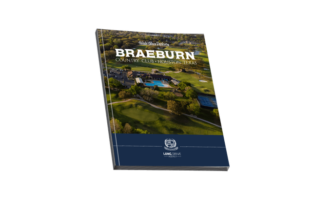 A book with an aerial view of a golf course and a pool on a white background.