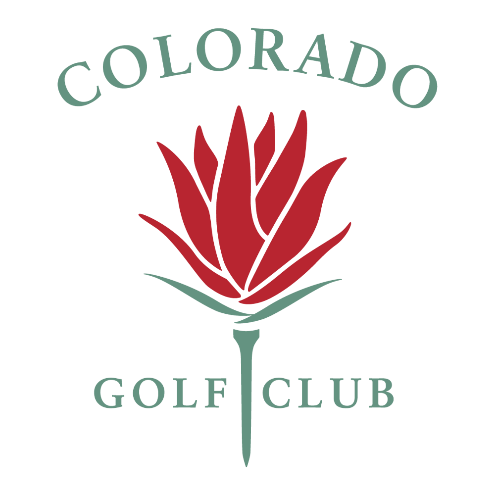A logo for colorado golf club with a red flower on a tee