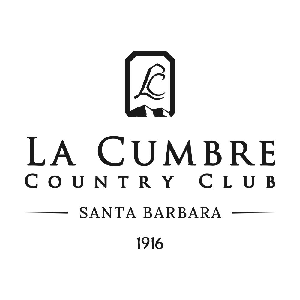 A black and white logo for la cumbre country club santa barbara.