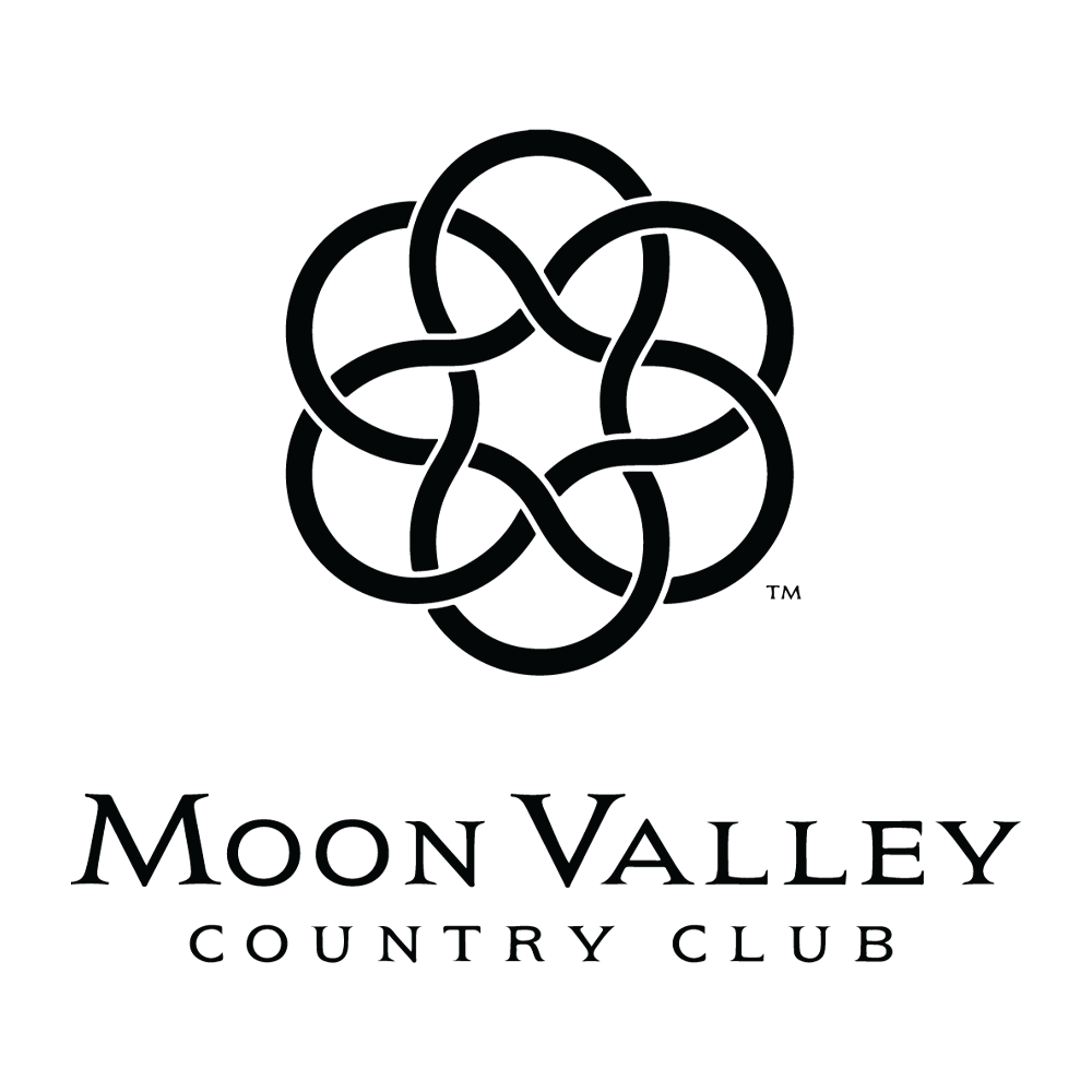 The moon valley country club logo is black and white and looks like a celtic knot.