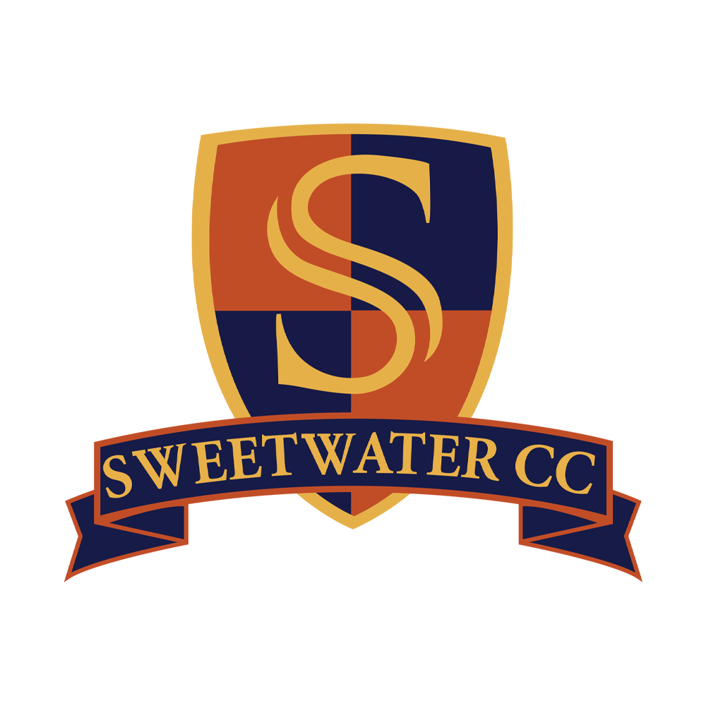 The logo for sweetwater cc is a shield with the letter s on it