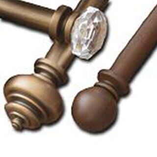 Three decorative curtain rod finials in bronze and crystal styles, displayed against a plain background.