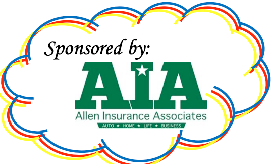 Sponsored by Allen Insurance Associates logo in cloud shape: Green AIA logo with star, and words 