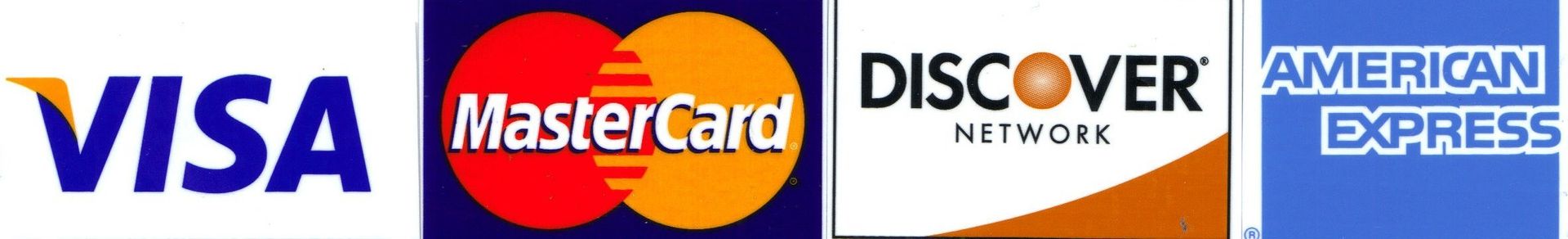 VISA< MASTERCARD< DISCOVERY< AMERICAN EXPRESS CREDIT Card logos