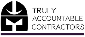 The logo for truly accountable contractors is black and purple.