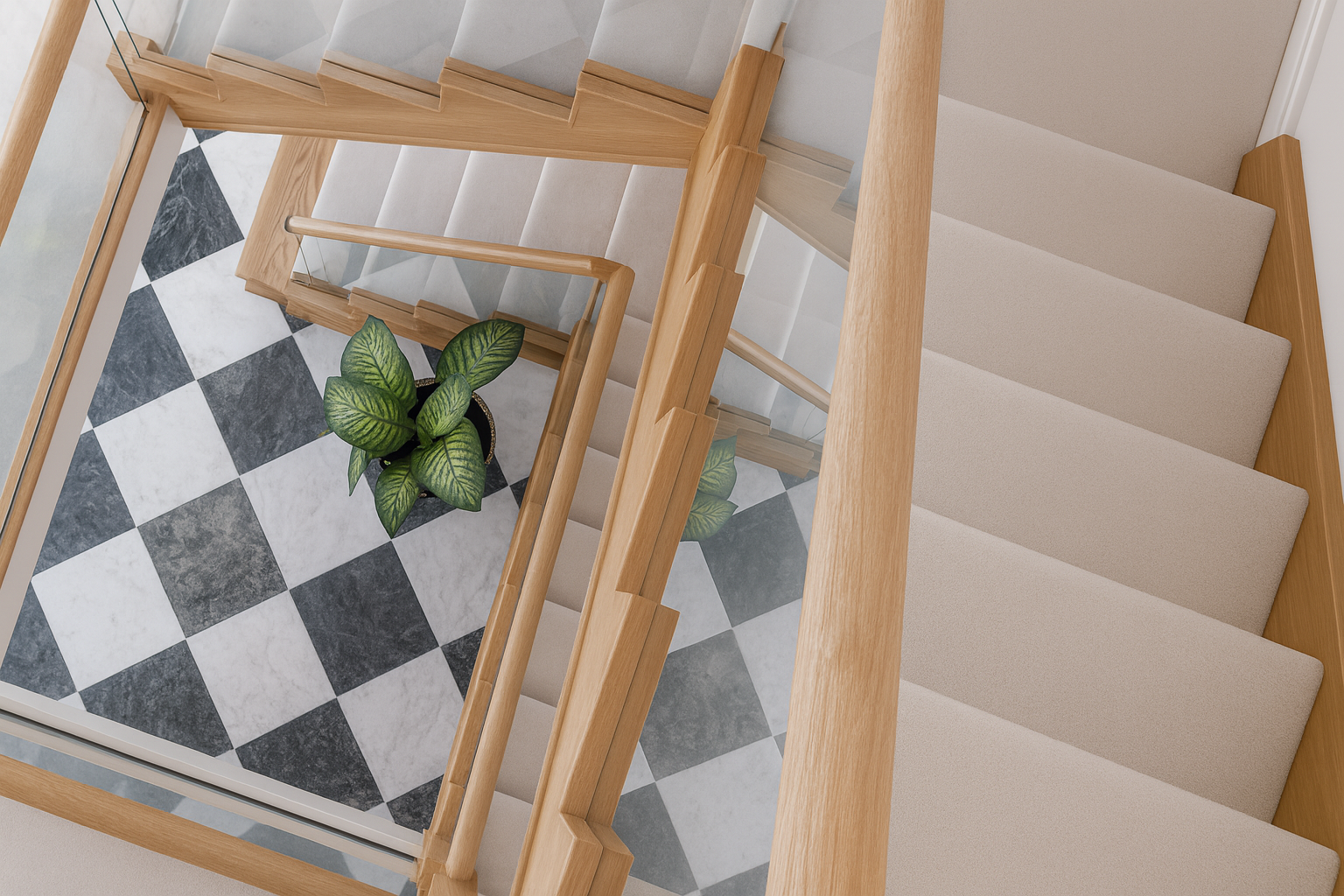 Modern Oak Staircase with Glass Balustrades - A Bespoke Transformation