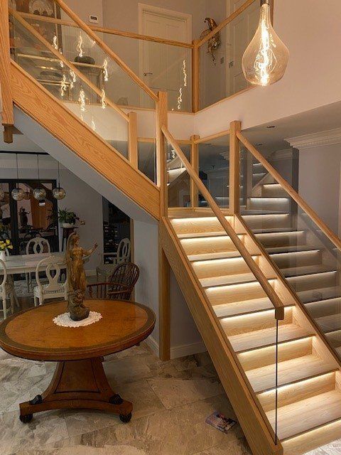 Oak & Glass Staircase With LED Lights- Bespoke Staircases - Central Joinery Group