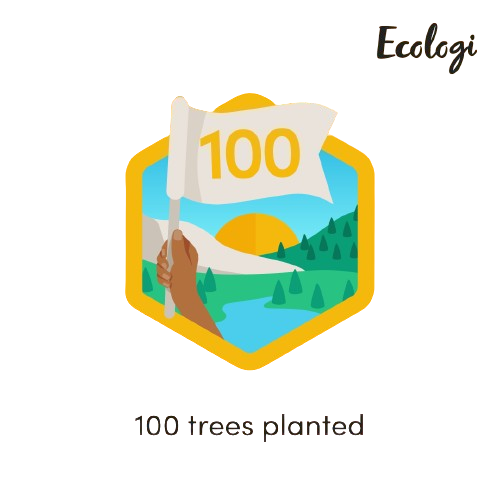 A badge that says 100 trees planted on it