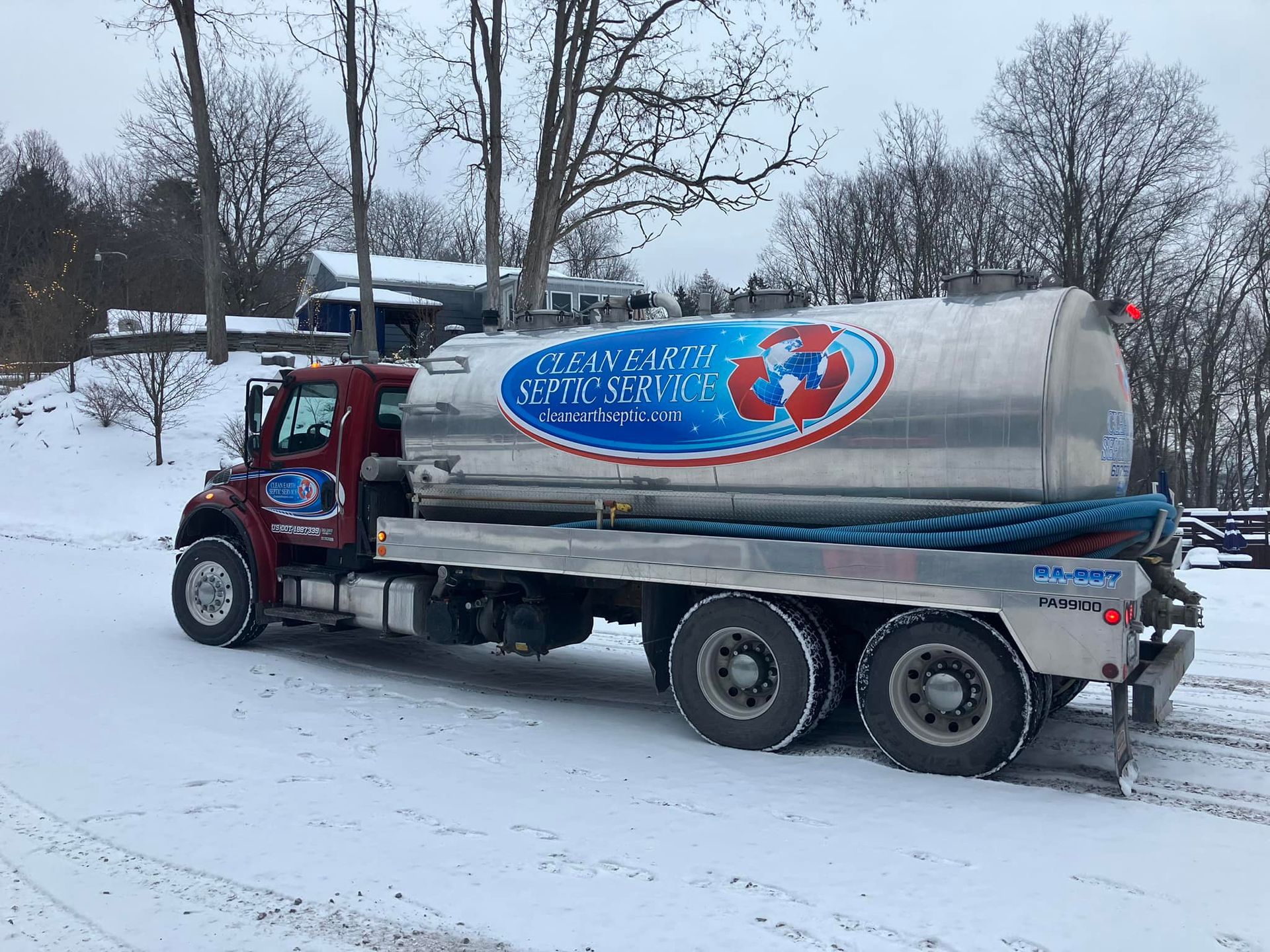 Clean Earth Septic in Ithaca, NY Truck Providing Emergency Septic Service