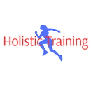 Blue silhouette of a running person; the text