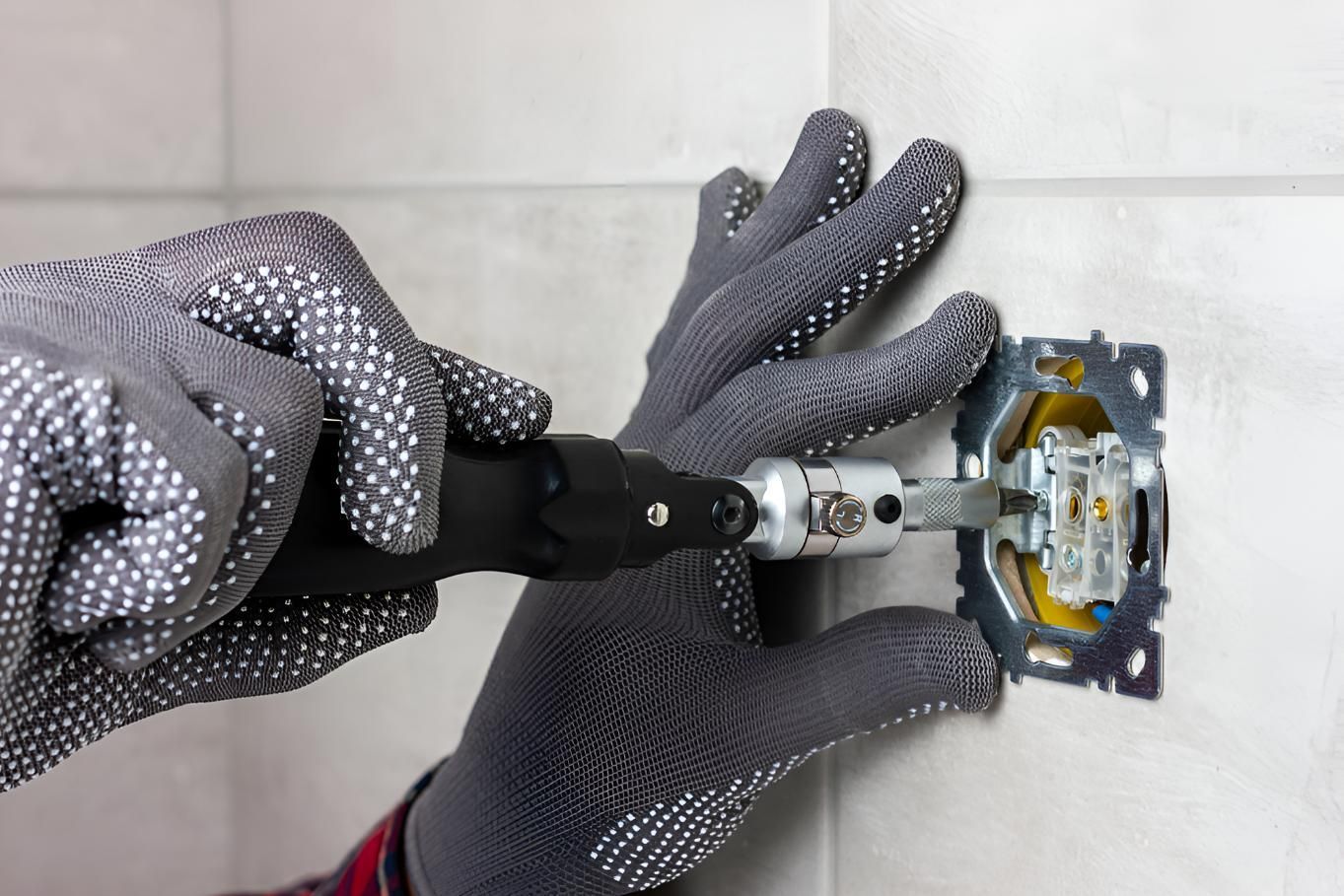 Person is Installing a Light Switch on a Wall — Robbie McDonald Electrical in Little Mountain, QLD