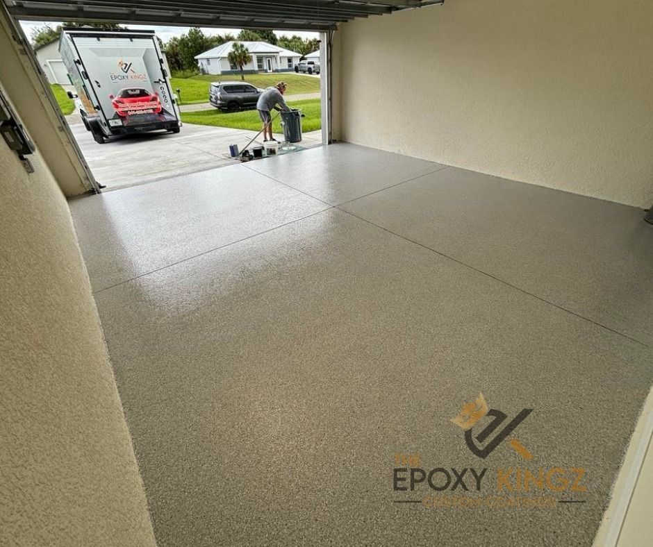 A high-gloss, sleek epoxy floor in a modern garage.