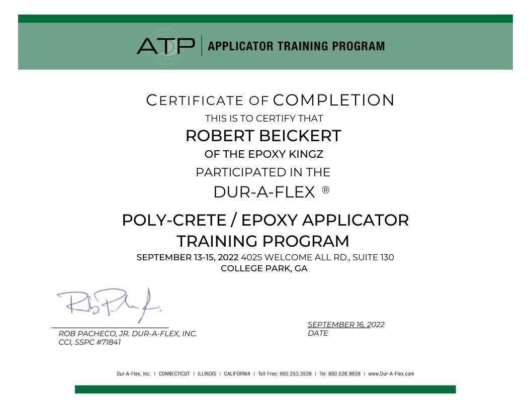 Robert Beickert poly-crete/epoxy applicator certification