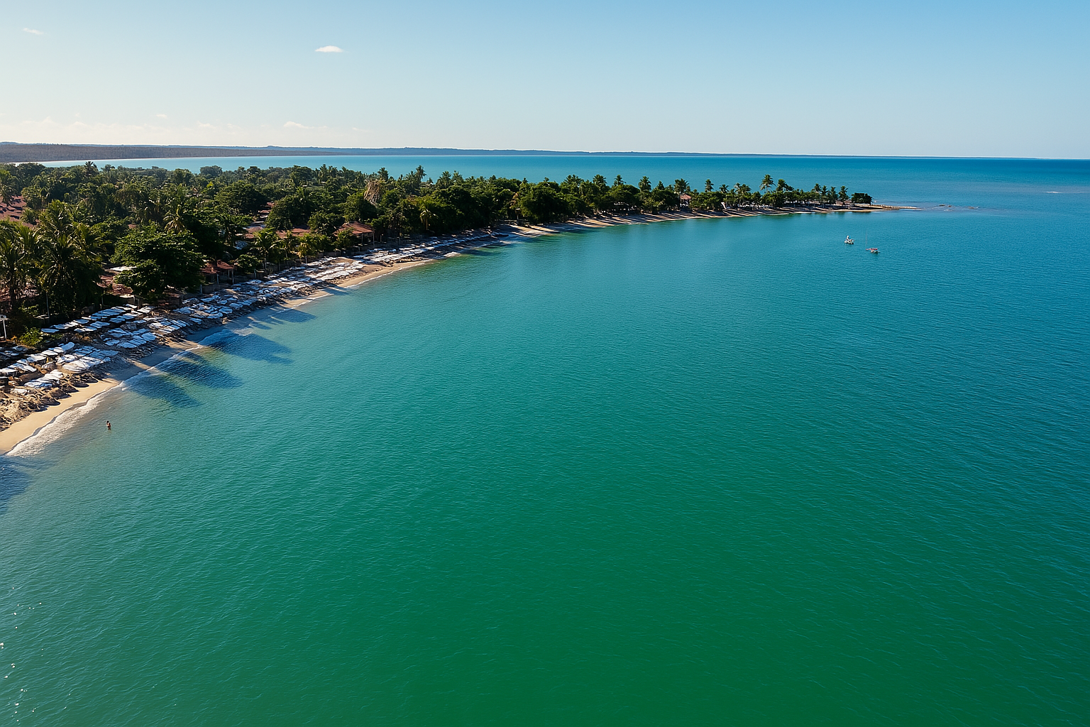 Uma vista aérea de uma praia e um grande corpo de água Areia do Atlântico Hotel