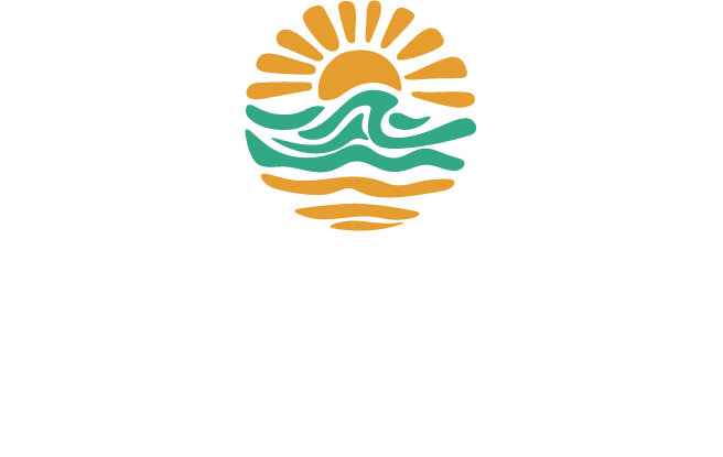 Um logotipo de um sol e ondas em um fundo branco Areia do Atlântico Hotel