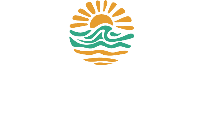 Um logotipo de um sol e ondas em um fundo branco Areia do Atântico Hotel
