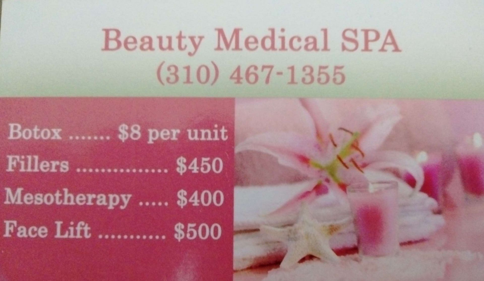 Beauty Medical Spa Menu