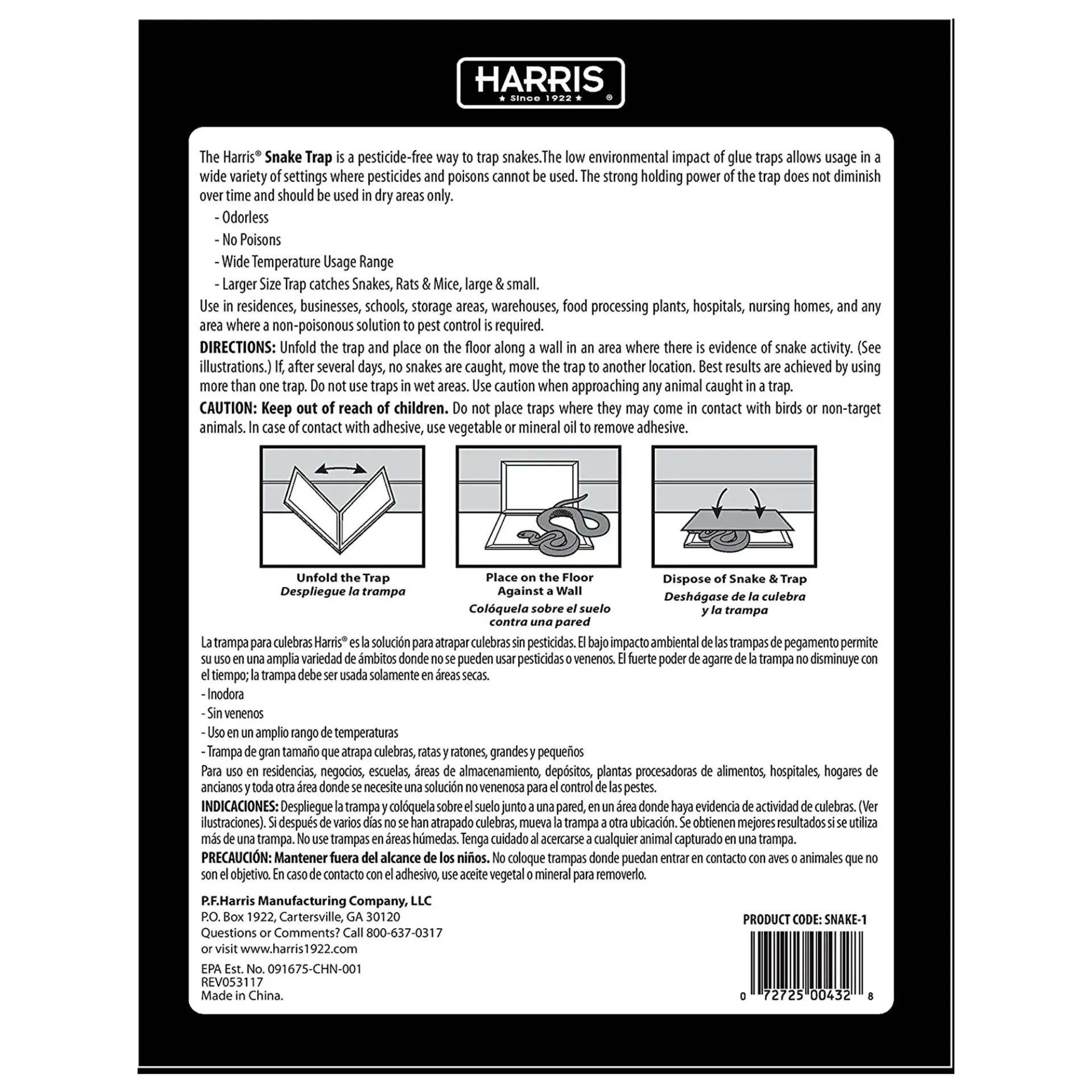 Snake glue trap package with a picture of a snake on a yellow square, black background.