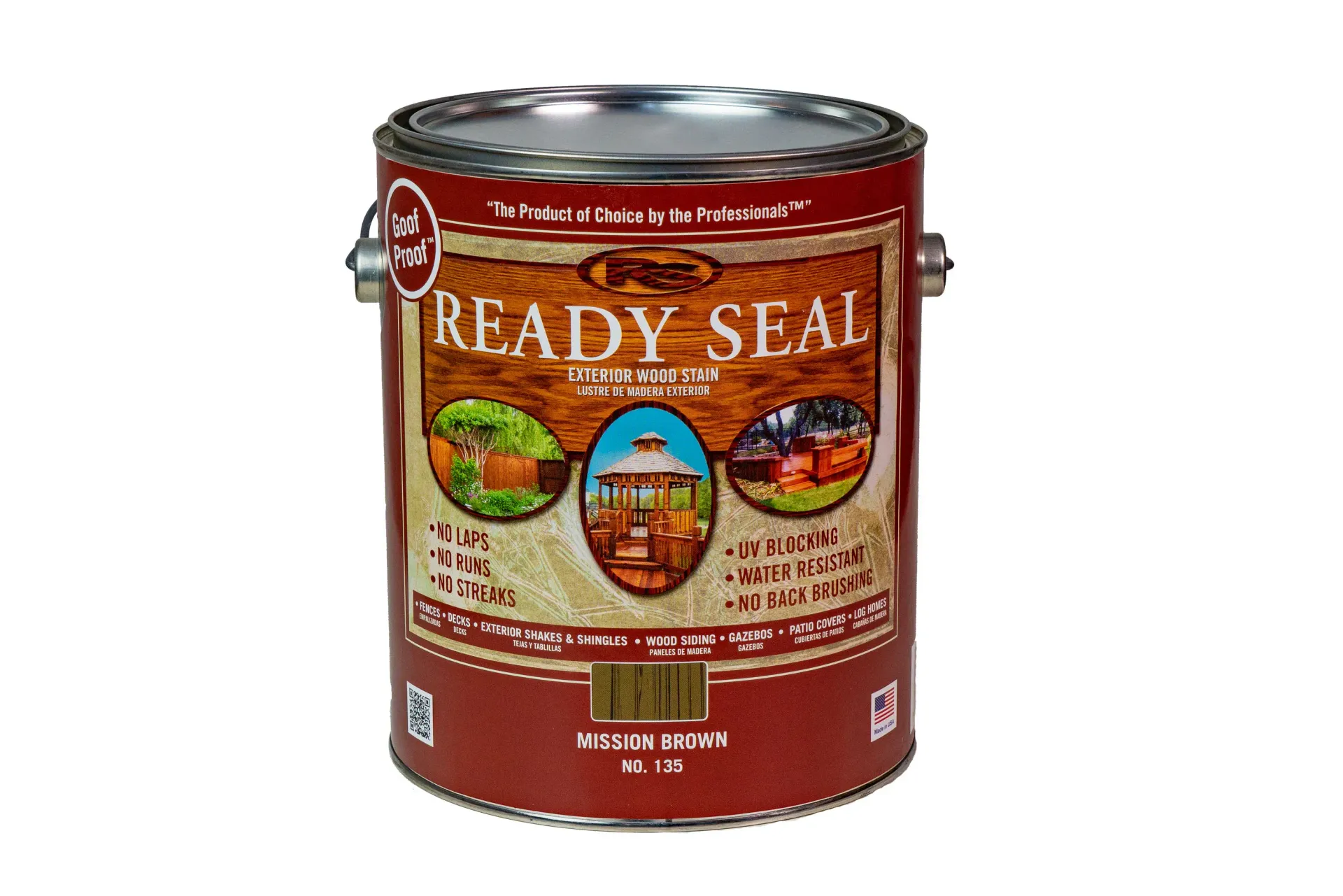 A can of ready seal wood stain on a white background.