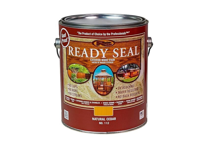 A can of ready seal wood stain on a white background.