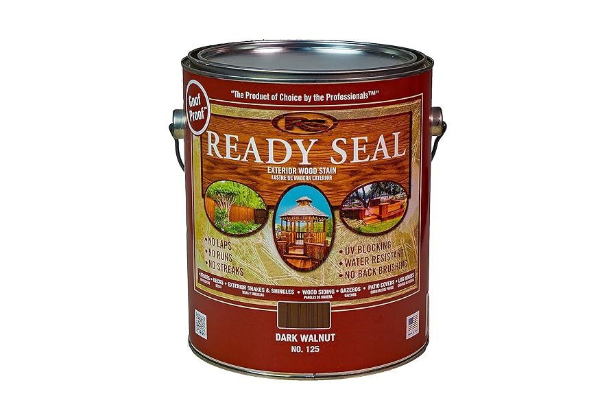 A can of ready seal wood stain on a white background.