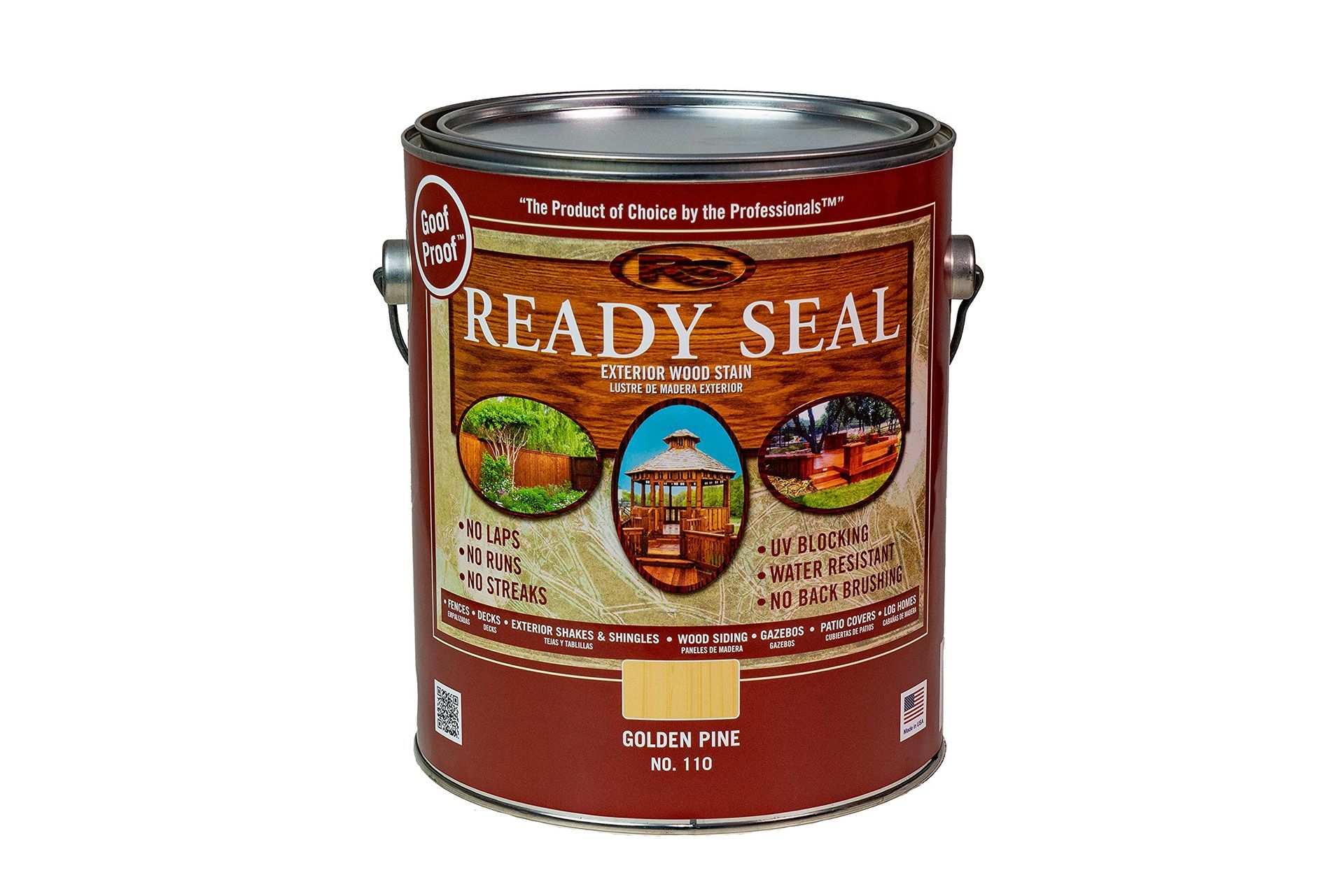 A can of ready seal wood stain on a white background.
