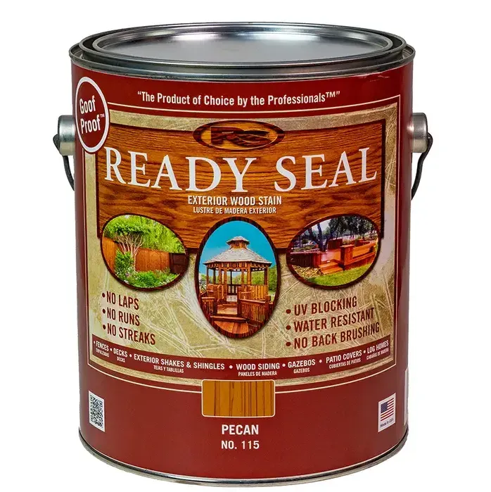A can of ready seal wood stain in pecan.