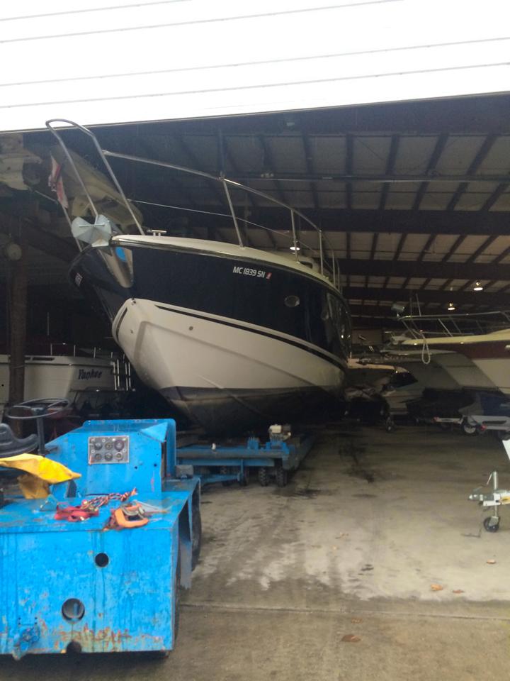A boat in a warehouse