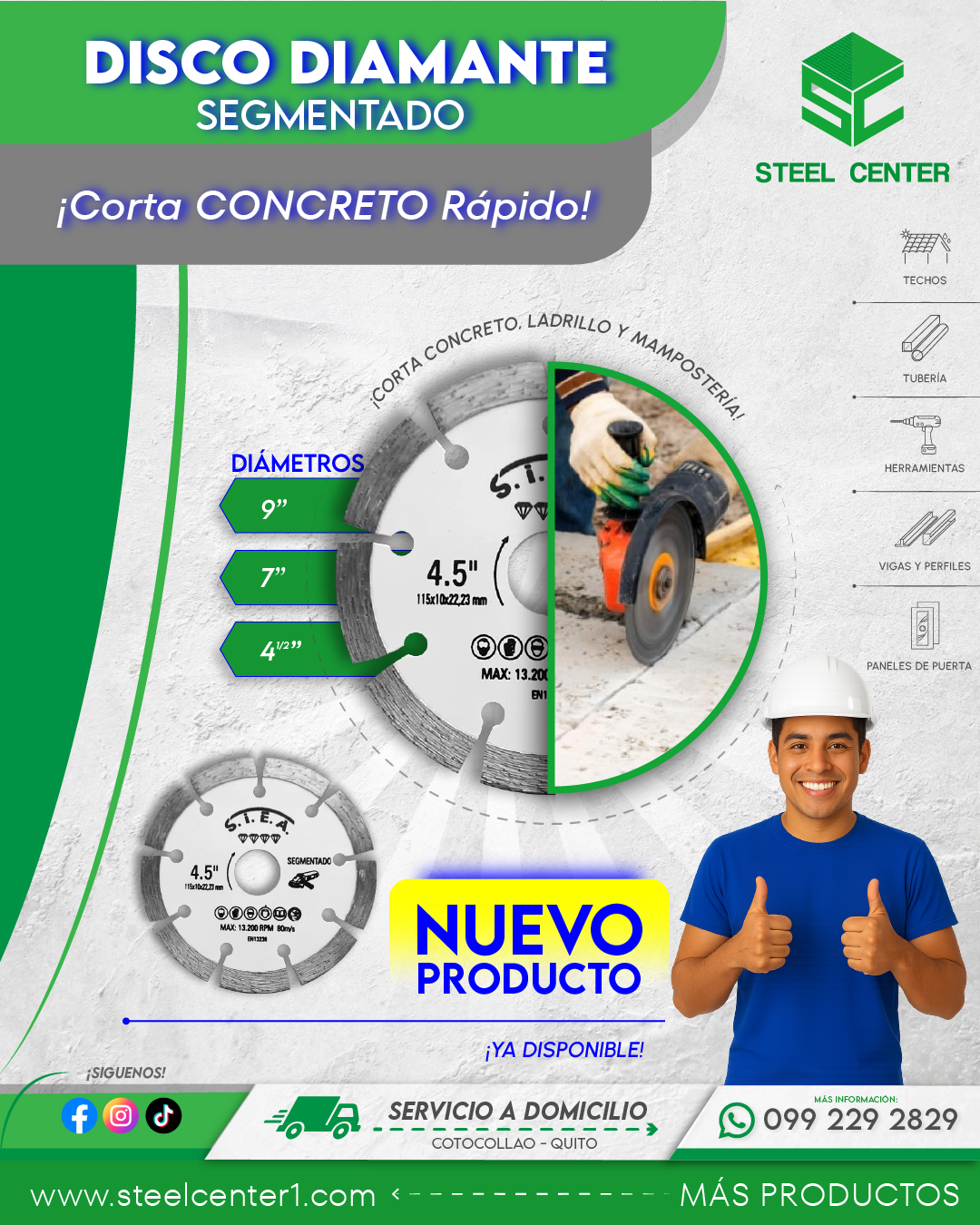 Disco de Diamante Segmentado | Corta Concreto Rápido y Preciso | Steel Center -Cotocollao