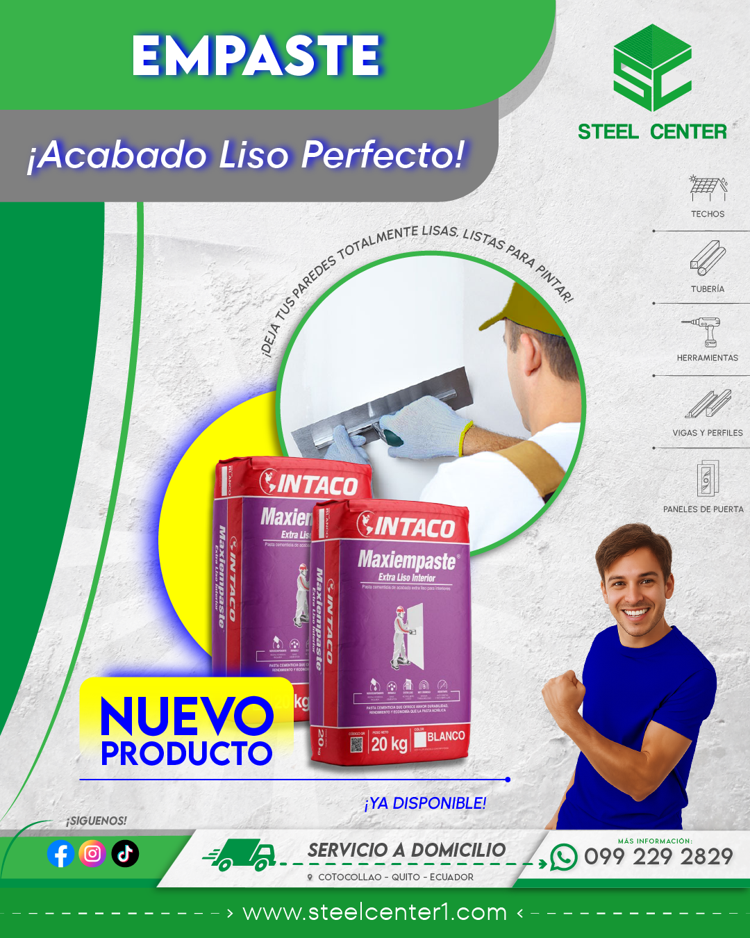 Empaste para Pared INTACO Norte Quito | Acabado Liso | Listo para Pintar | Paredes Lisas Quito  | Steel Center