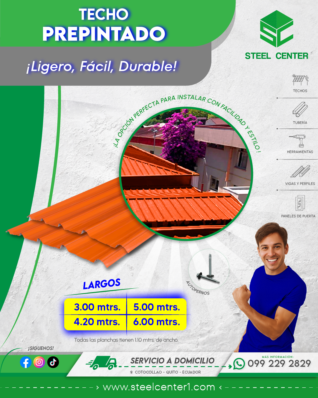 Techo Metálico Prepintado Norte Quito Cotocollao | Techo Terracota | Techo Casa de Campo  | Steel Center