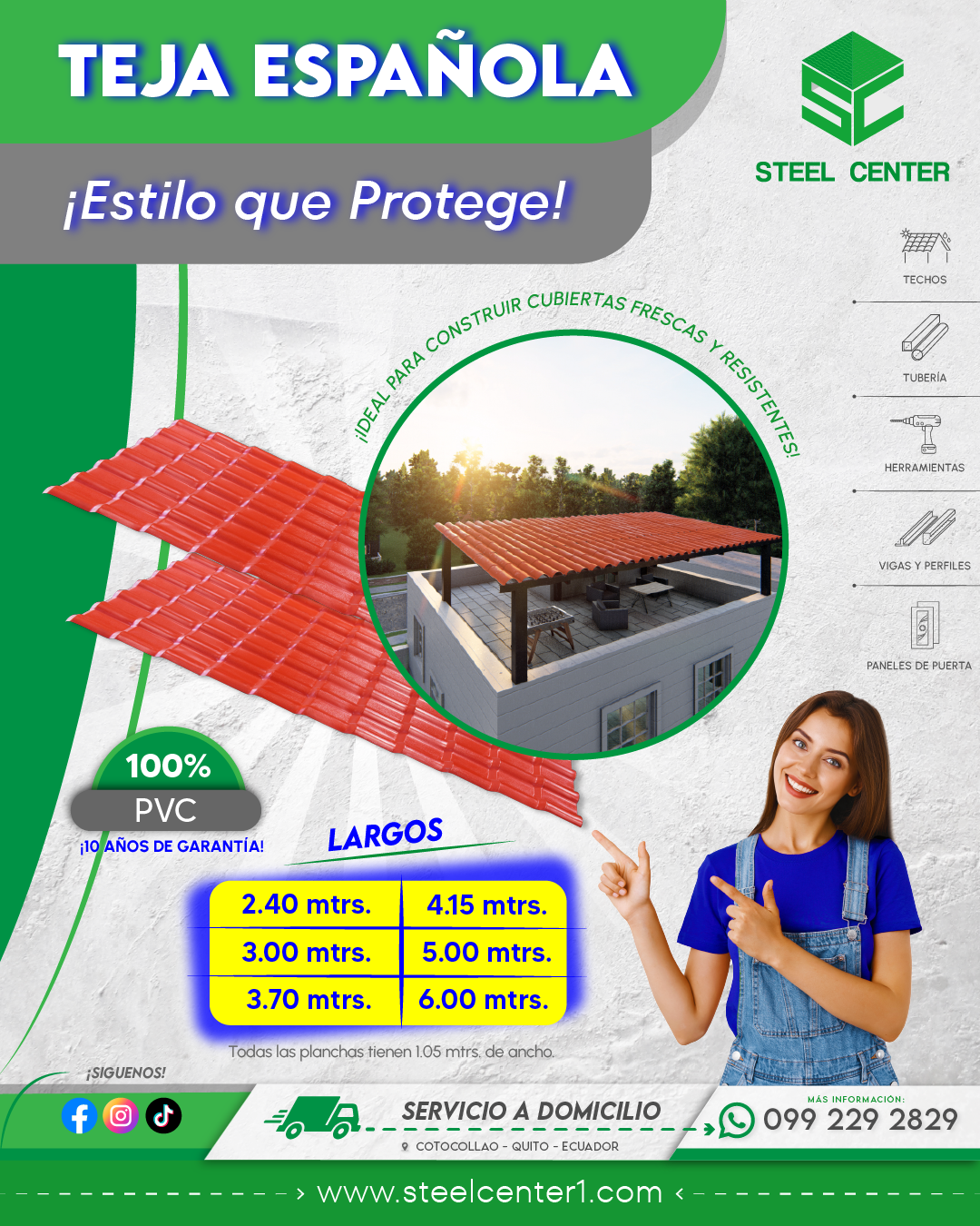 Teja Española Norte Quito | Cotocollao | Techo Rojo Tipo Teja | Techo PVC con Forma de Teja | Techo Colonial Liviano | Steel Center