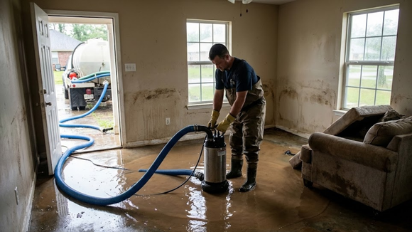 Professional Alexandria water extraction equipment removing flood water from home