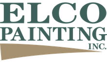 ELCO Painting Inc. logo. Dark green text on a white background with a tan, angled shape across the bottom.