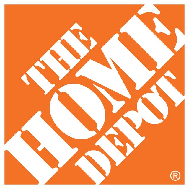 The Home Depot logo: White text "THE HOME DEPOT" in a tilted layout, set against an orange square background.