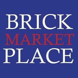 Logo for Brick Market Place, with "BRICK" and "PLACE" in white and "MARKET" in red on a blue background.