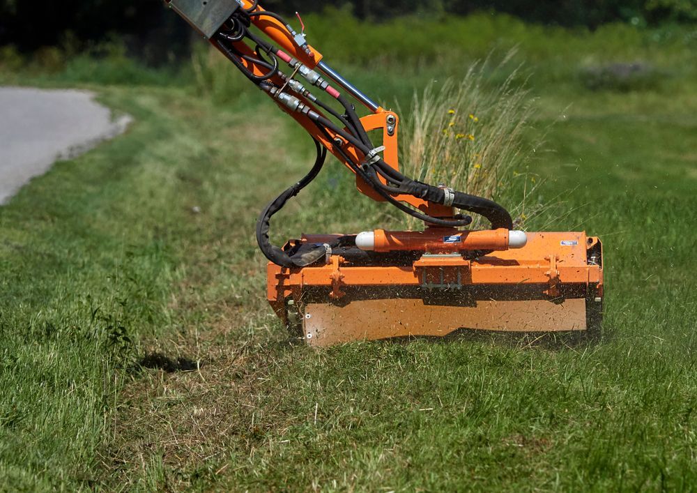 Orange Lawnmower Cutting Tall Green Grass — Mow & Mulch Lawn & Garden Maintenance in Redlynch, QLD