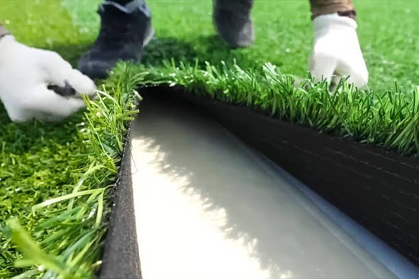 Professional artificial grass installation process.