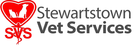 Logo: Red heart with cat and dog silhouettes, "SVS" letters, and "Stewartstown Vet Services" text.