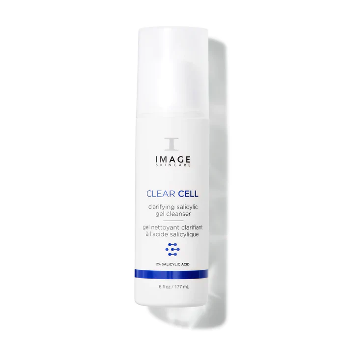 A bottle of image clear cell clarifying salicylic gel cleanser