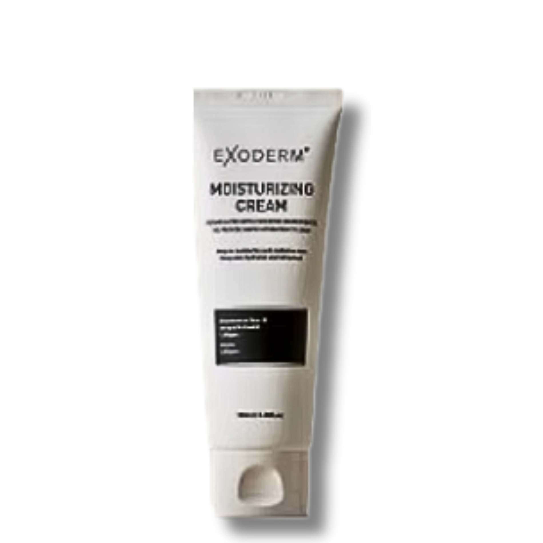 White tube of Exoderm Moisturizing Cream with black text on white background.