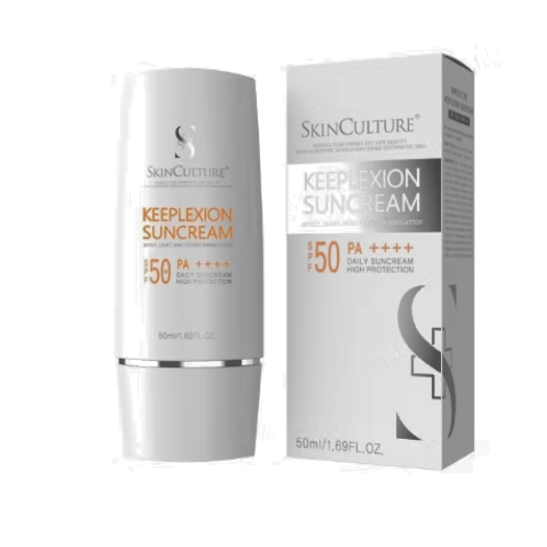 White SkinCulture Keeplexion Suncream tube and box with SPF 50, PA++++.