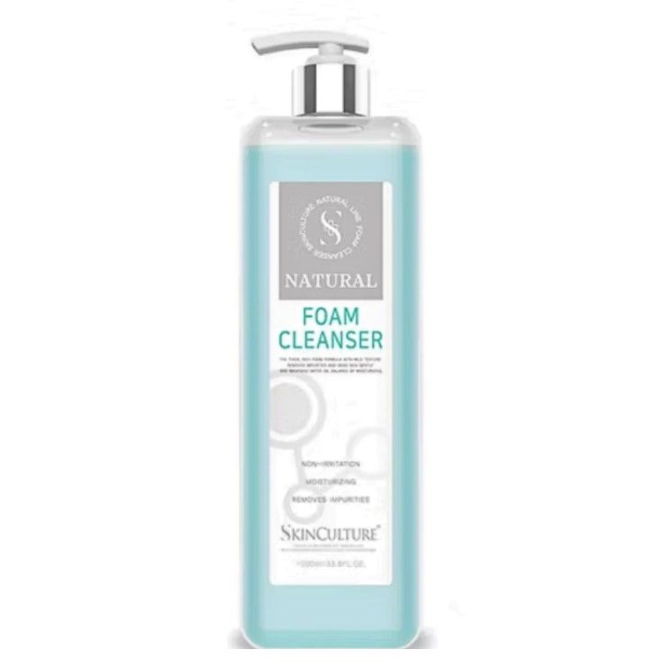 Bottle of Skinculture Natural Foam Cleanser with a silver pump.