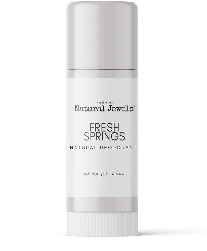 A bottle of natural jewels fresh springs natural deodorant