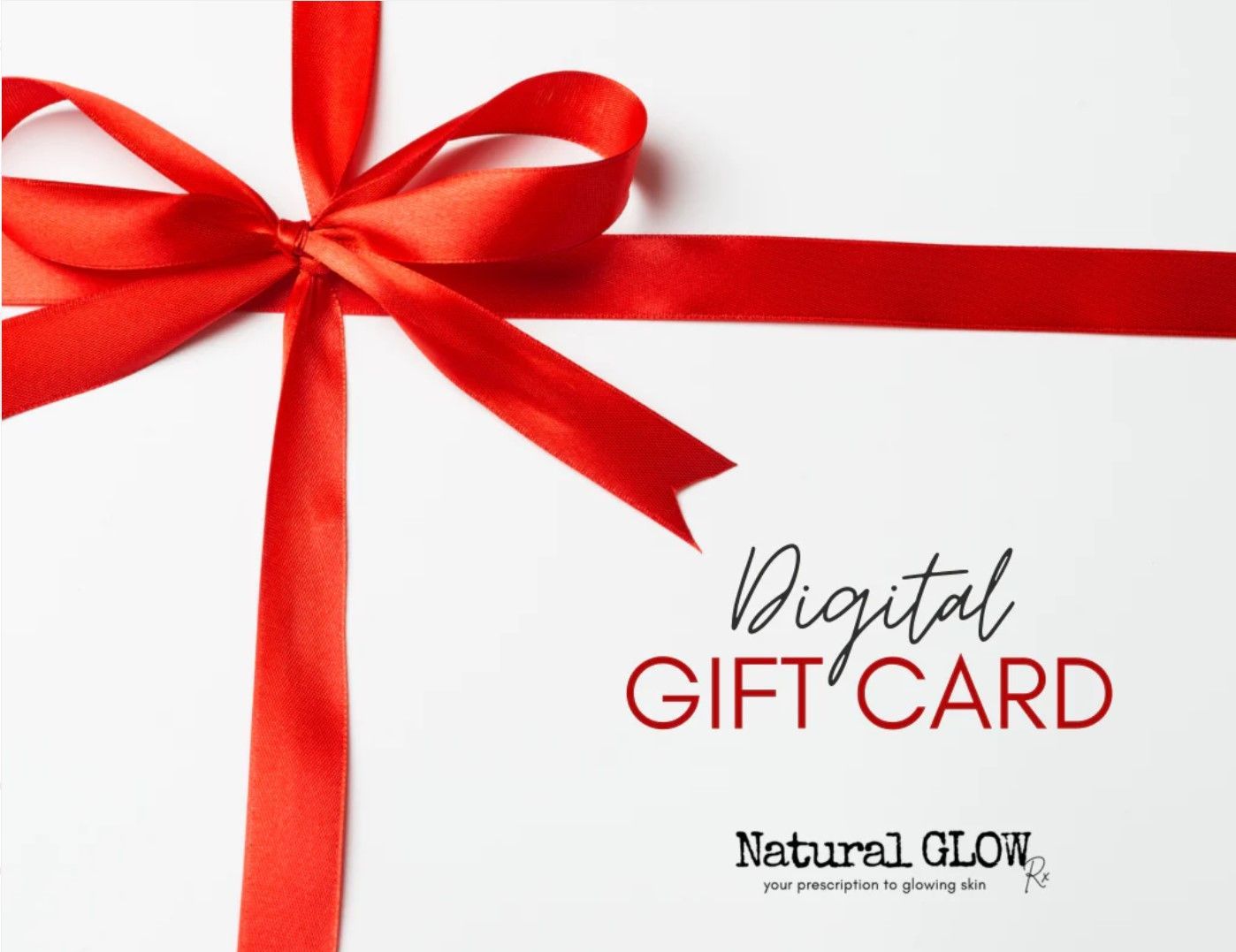 a digital gift card with a red ribbon and bow