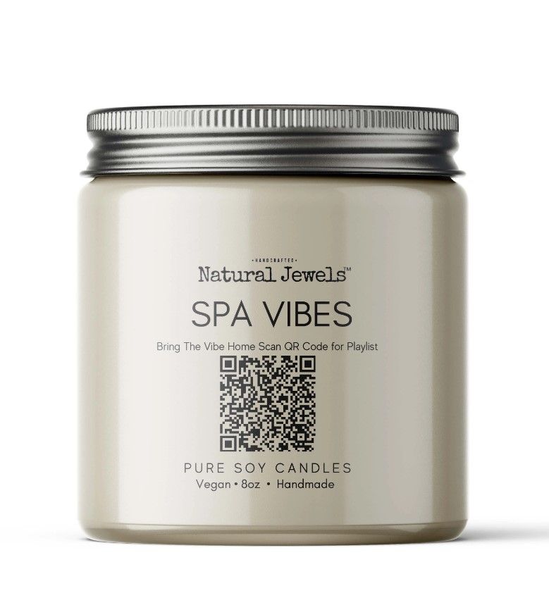a jar of candles with a qr code on the label .